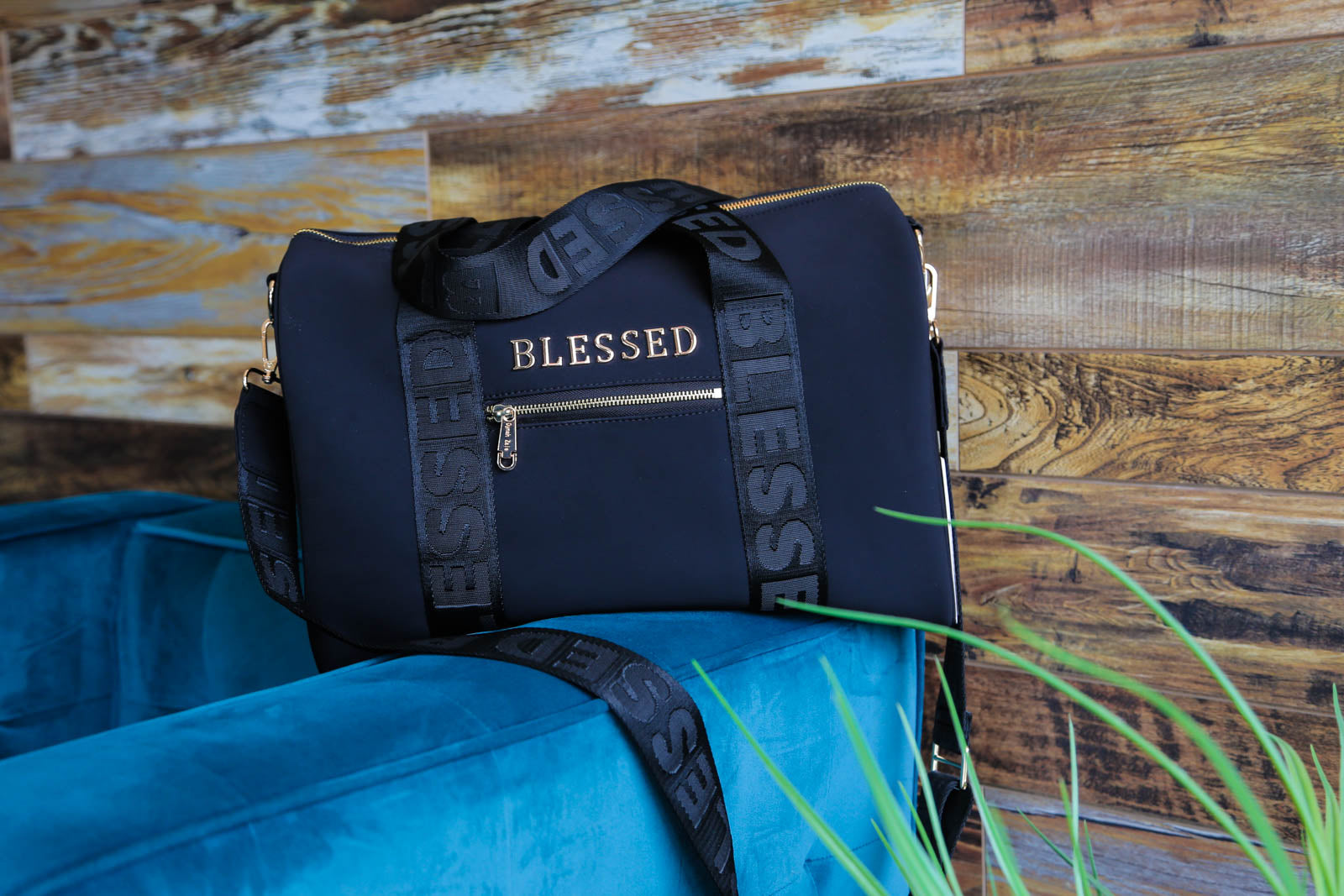 Huge duffel bag to use as a weekender bag. Perfect for short trips whether you are traveling by plane, train or automobile. Blessed when you go out